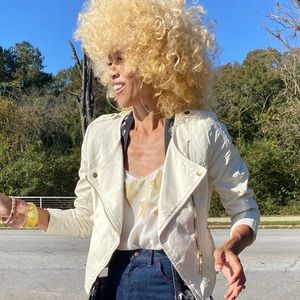 Handpainted OOAK H&M moto jacket white cream S